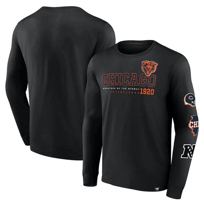 Men's Chicago Bears Black High Whip Pitcher Long Sleeve T-Shirt